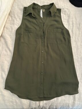 Sleeveless Olive Button-Front Blouse